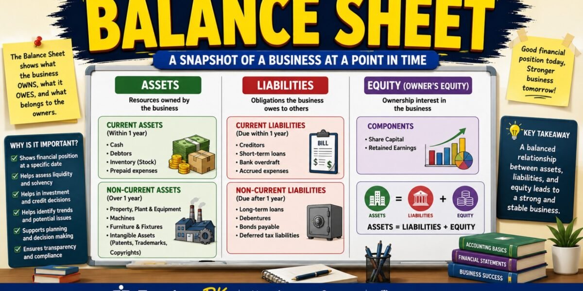 Balance sheet format showing assets liabilities and equity