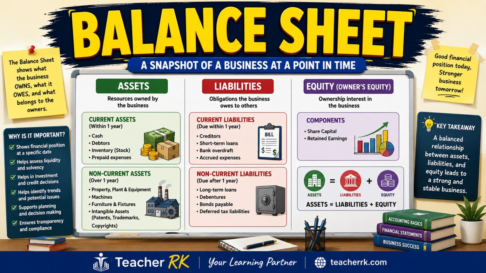 Balance sheet format showing assets liabilities and equity